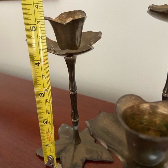 Set of 3 Solid Brass Flower Candle Holders Lotus ? - Picture 7 of 12